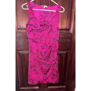 DKNYC Women's Sleeveless Pink & Black‎ Patterned Knee Length Dress Size 2